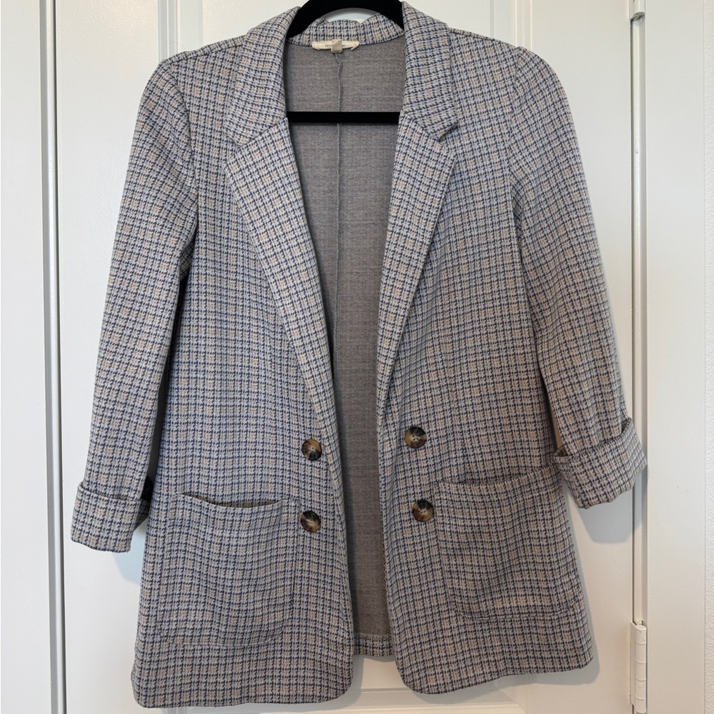 Maurices Blue Houndstooth Plaid Blazer